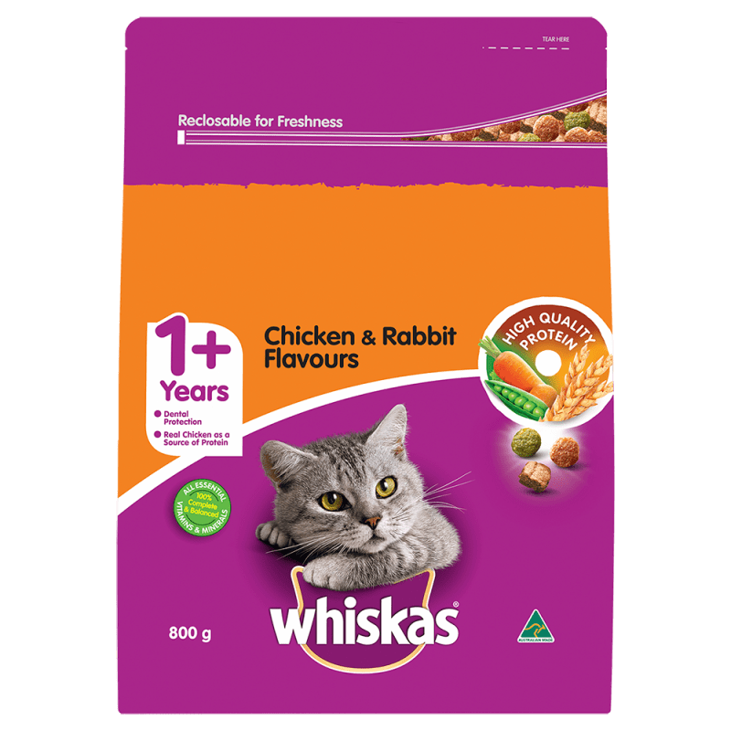 WHISKAS® 1+ Years Adult Dry Cat Food with Chicken & Rabbit Flavours - 1