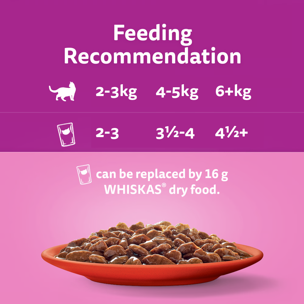WHISKAS® 1+ Years Adult Wet Cat Food with Beef Favourites In Gravy 12x85g Pouch - 4