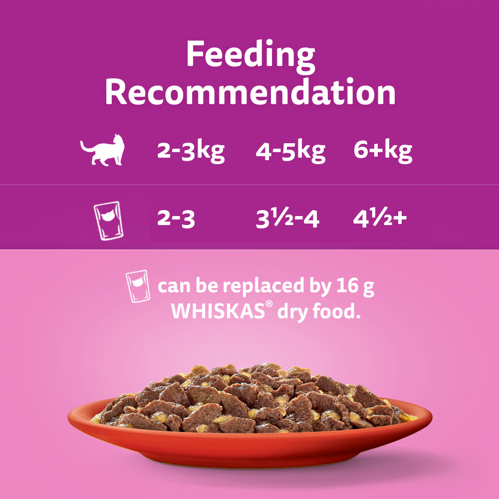 WHISKAS® 1+ Years Adult Wet Cat Food with Beef Favourites In Jelly 12x85g Pouch - 3