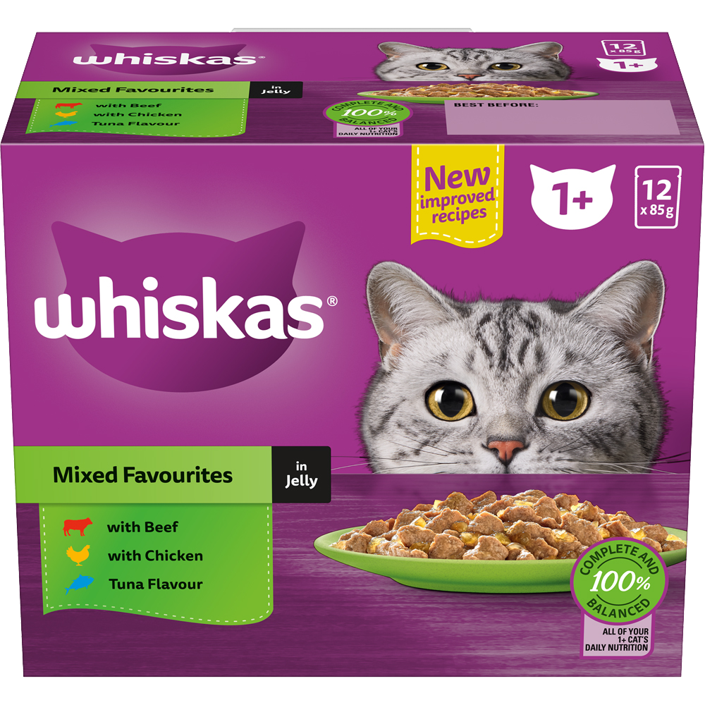 WHISKAS® 1+ Years Adult Wet Cat Food with Mixed Favourites In Jelly - 1