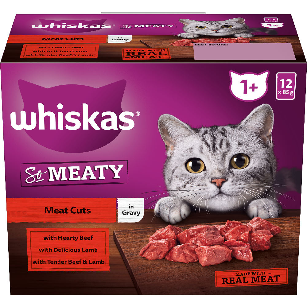 WHISKAS® 1+ Years Adult So Meaty Wet Cat Food with Meat Cuts In Gravy - 1