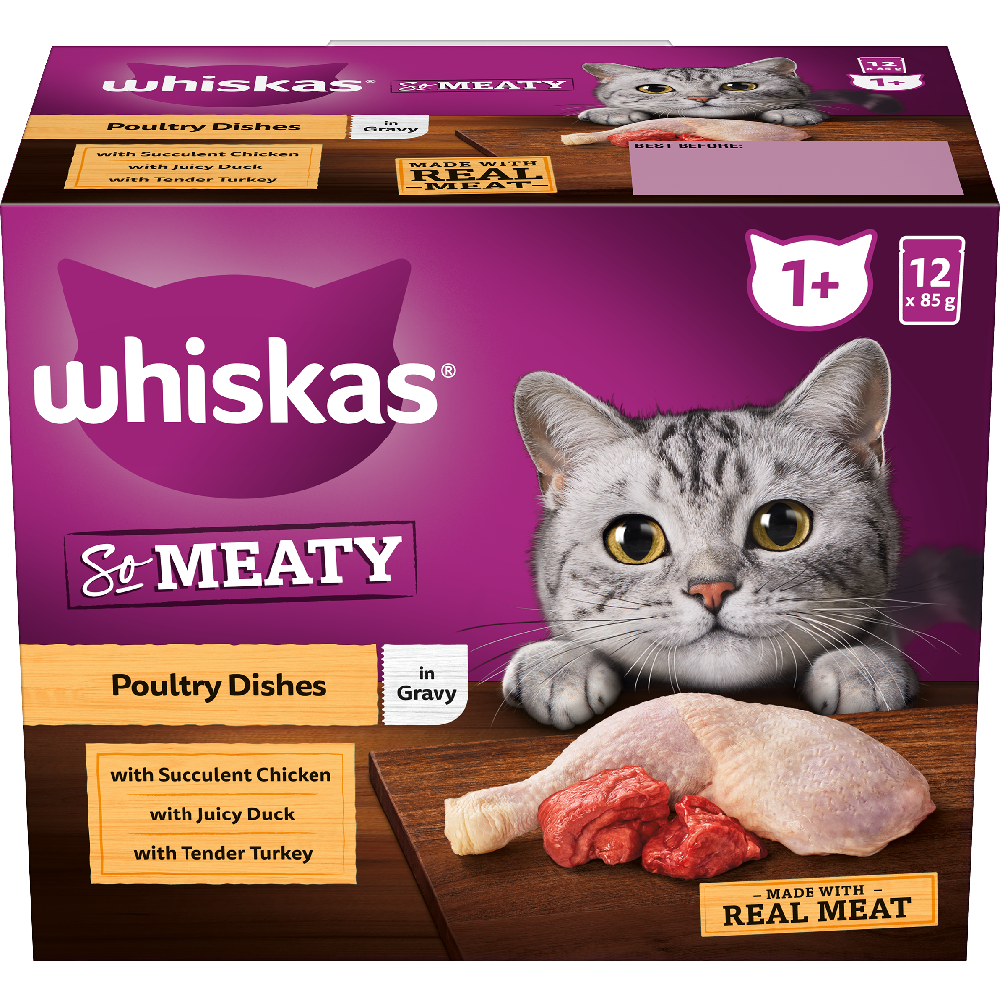 WHISKAS® 1+ Years Adult So Meaty Wet Cat Food with Poultry In Gravy - 1