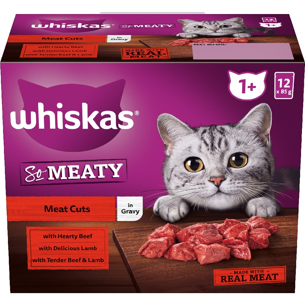 Whiskas 1+ Years Adult So Meaty Wet Cat Food with Meat Cuts In Gravy