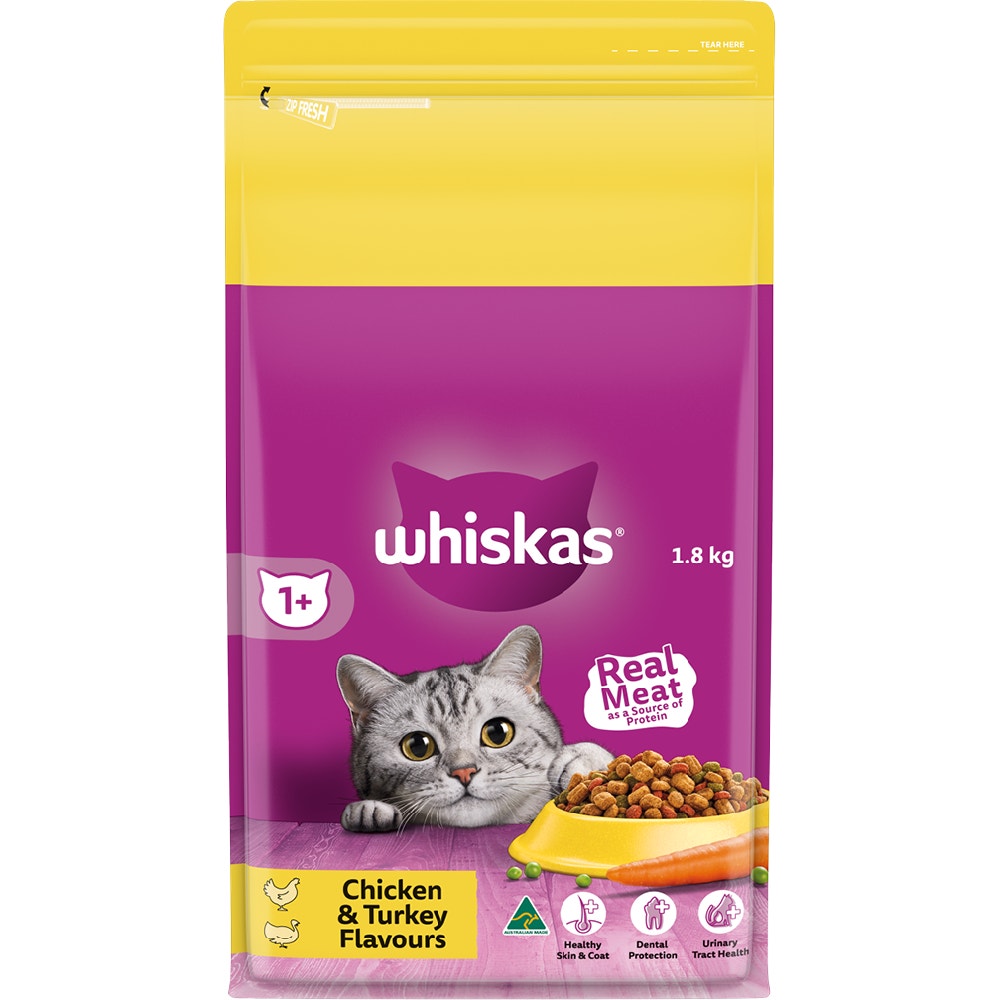 WHISKAS® 1+ Years Adult Dry Cat Food with Chicken & Turkey 1.8kg Bag - 1