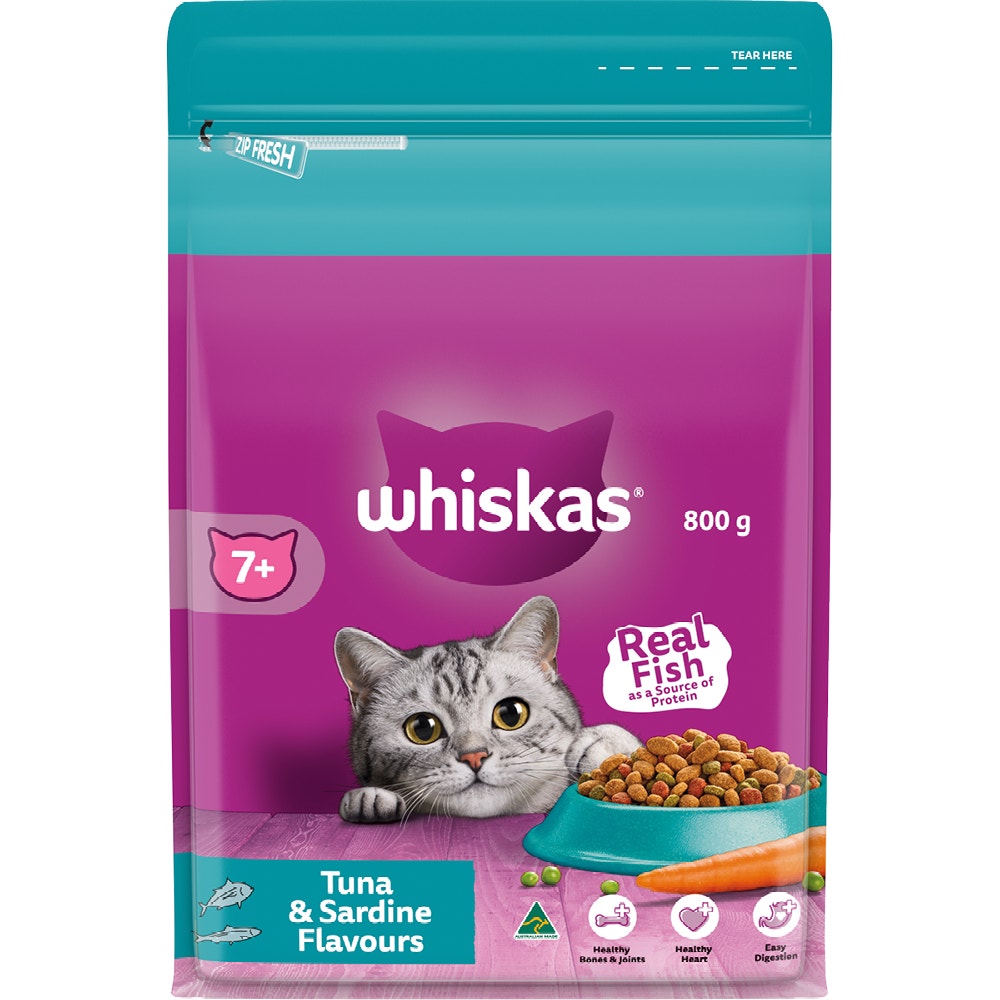 WHISKAS® 7+ Years Adult Dry Cat Food with Tuna & Sardine Flavours - 1