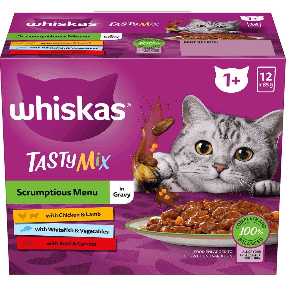 WHISKAS® 1+ Years Tasty Mix Scrumptious Menu in Gravy 12x85g Pouch - 1