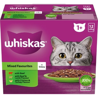 Whiskas 1+ Years Adult Wet Cat Food with Mixed Favourites In Gravy