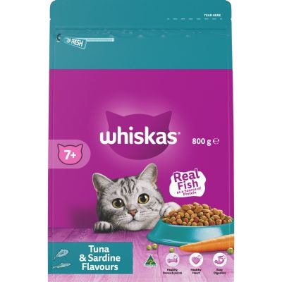 Whiskas 7+ Years Adult Dry Cat Food with Tuna & Sardine Flavours