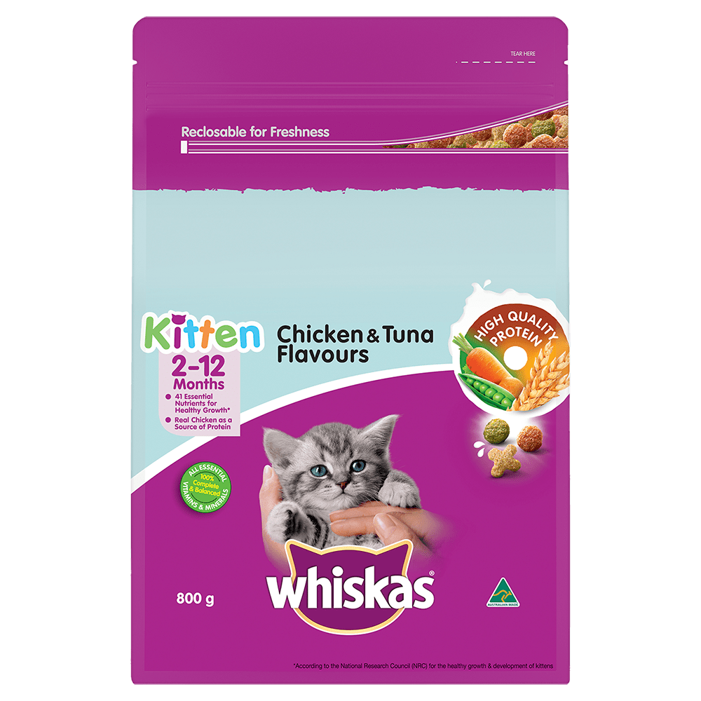 WHISKAS® 2-12 Months Kitten Dry Food with Chicken & Tuna 800g Bag - 1