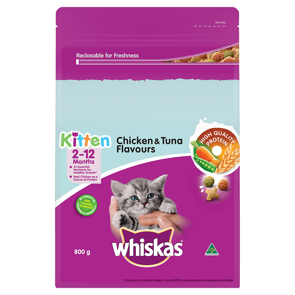 WHISKAS® 2-12 Months Kitten Dry Food with Chicken & Tuna 800g Bag - 1