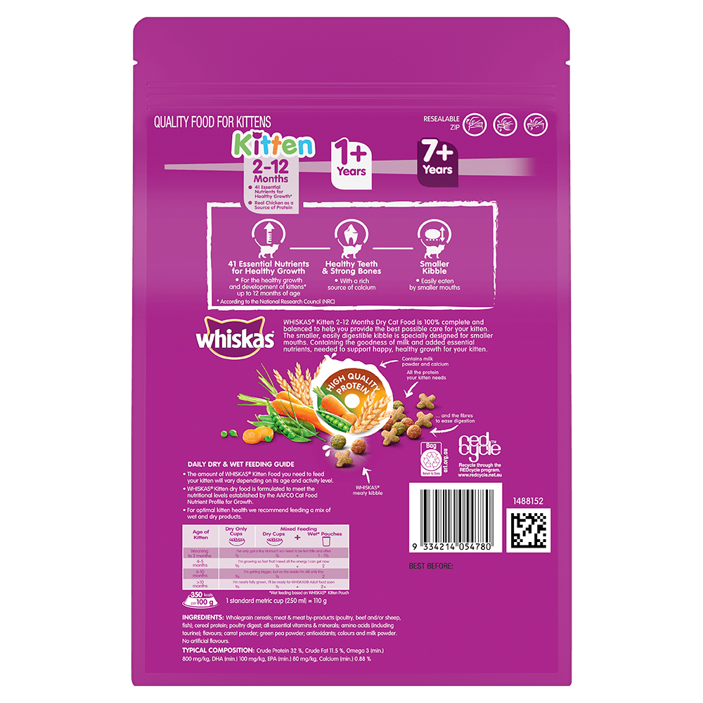 WHISKAS® 2-12 Months Kitten Dry Food with Chicken & Tuna 800g Bag - 2