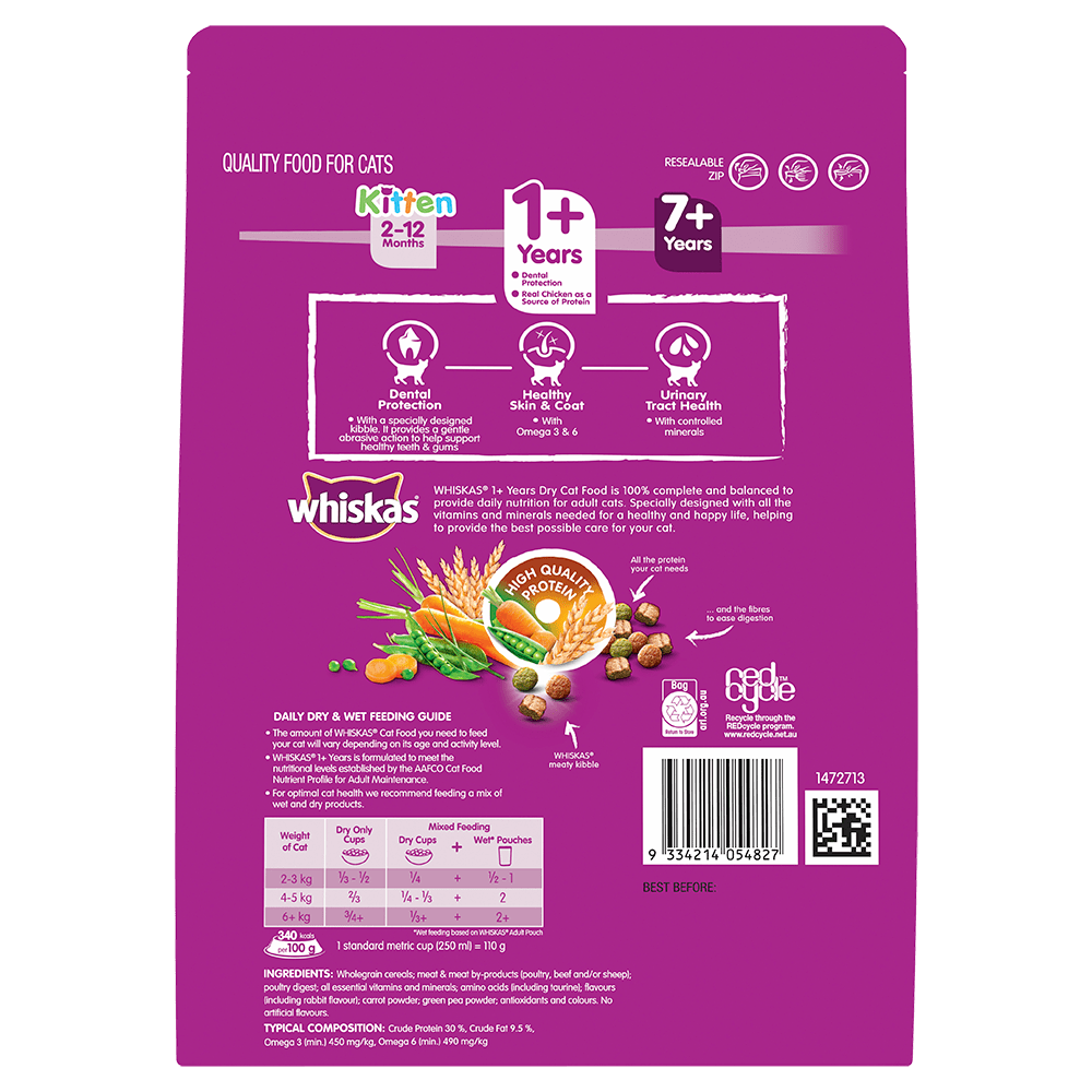 WHISKAS® 1+ Years Adult Dry Cat Food with Chicken & Rabbit Flavours - 2