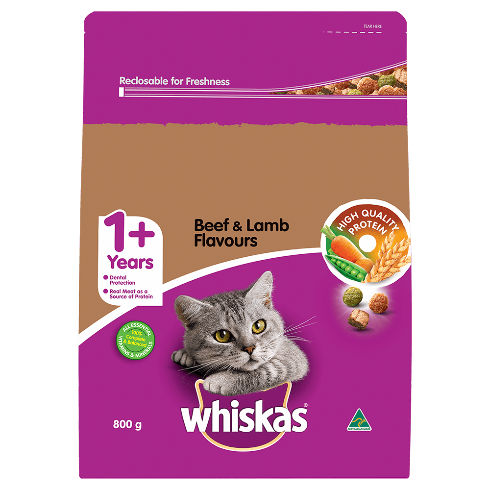 WHISKAS® 1+ Years Adult Dry Cat Food with Beef & Lamb Flavours - 1