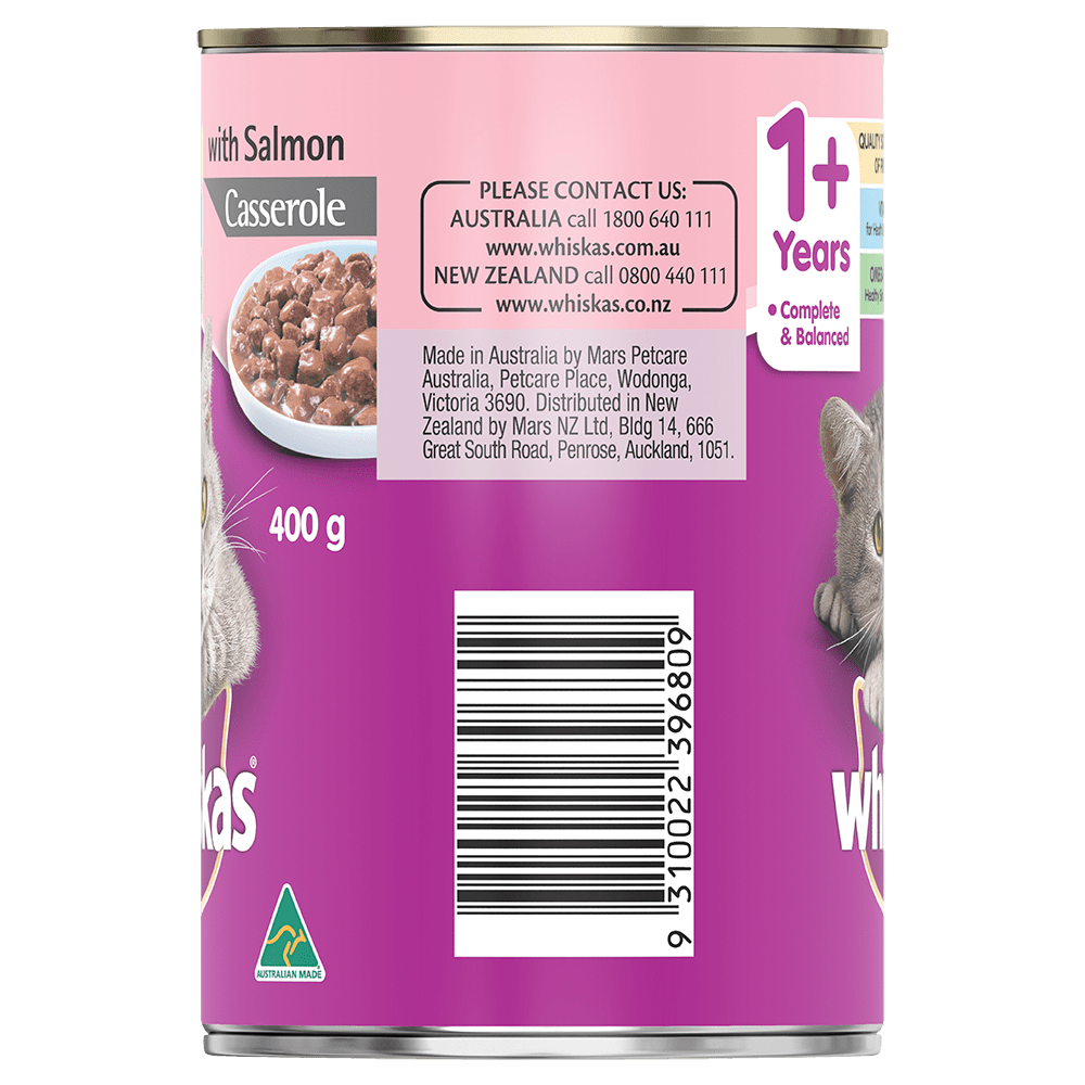 WHISKAS® 1+ Years Adult Wet Cat Food with Salmon Casserole 400g Can - 2