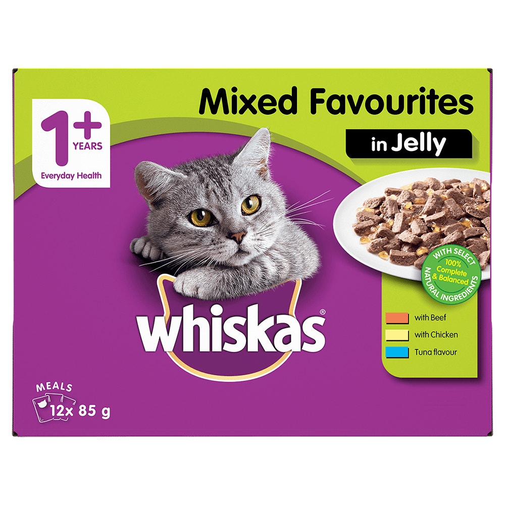 WHISKAS® 1+ Years Adult Wet Cat Food with Mixed Favourites In Jelly