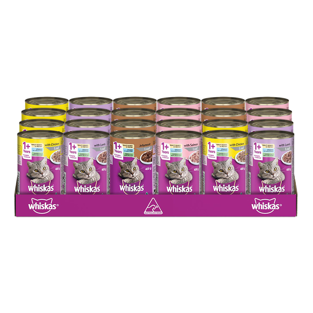 WHISKAS® 1+ Years Adult Wet Cat Food Mixed Variety 24x400g Can - 1