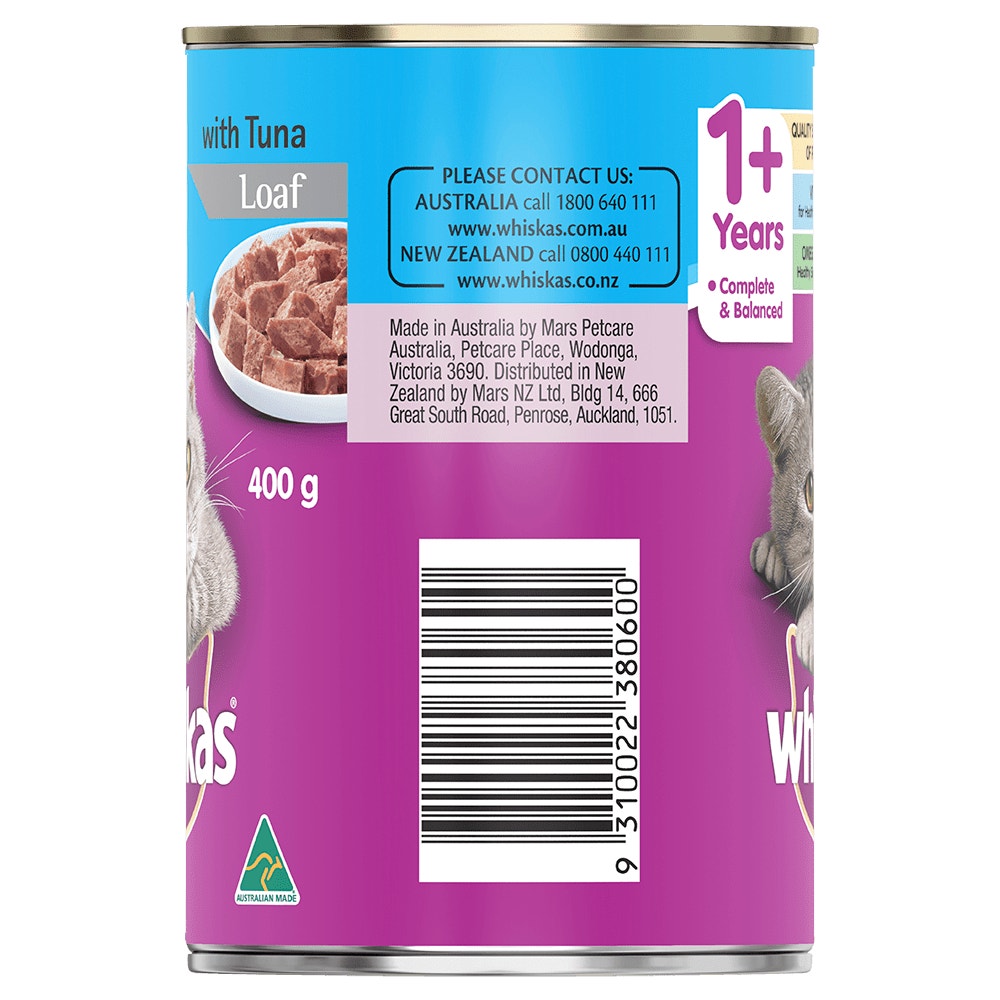 WHISKAS® 1+ Years Adult Wet Cat Food with Tuna Loaf 400g Can - 2
