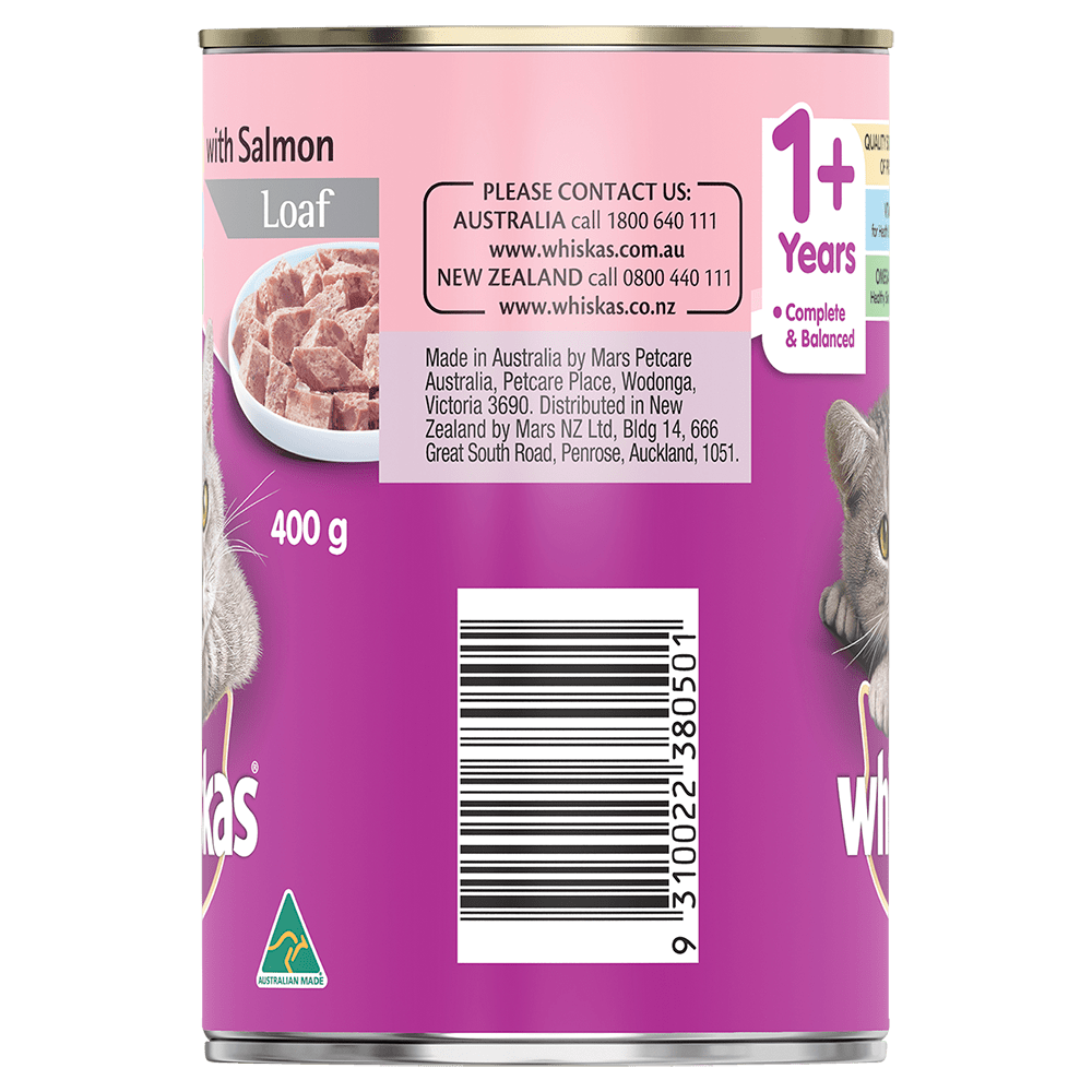 WHISKAS® 1+ Years Adult Wet Cat Food with Salmon Loaf 400g Can - 2