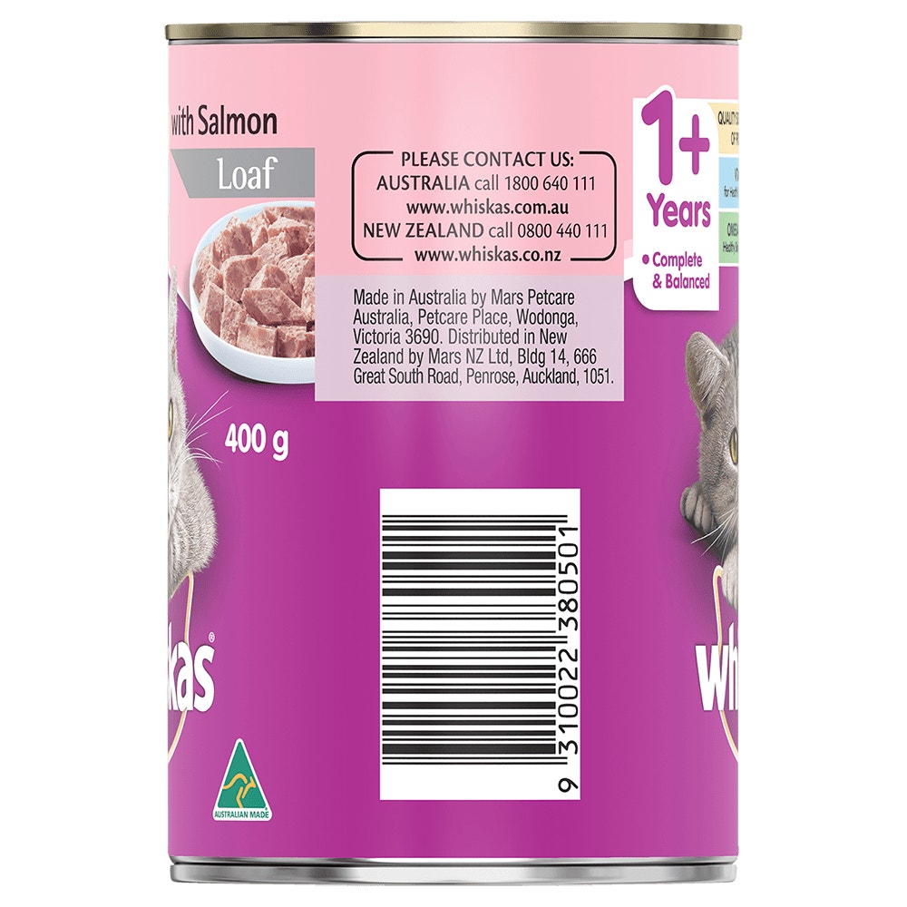 WHISKAS® 1+ Years Adult Wet Cat Food with Salmon Loaf 400g Can - 2