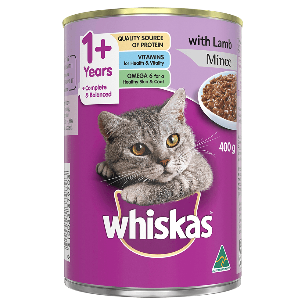 WHISKAS® 1+ Years Adult Wet Cat Food with Lamb Mince 400g Can - 1