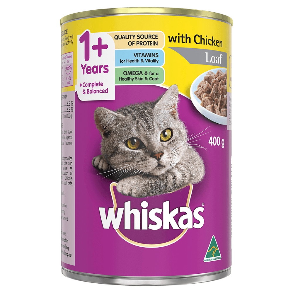 WHISKAS® 1+ Years Adult Wet Cat Food with Chicken Loaf 400g Can - 1