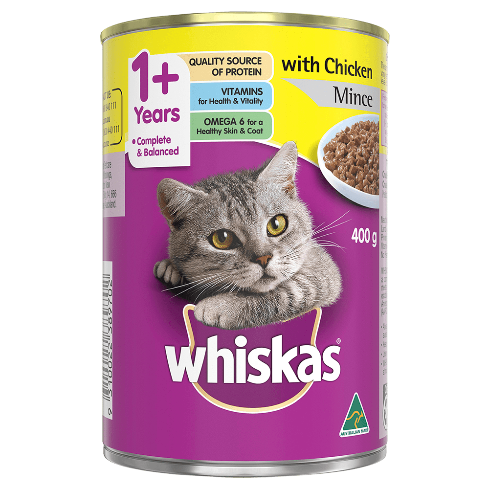 WHISKAS® 1+ Years Adult Wet Cat Food with Chicken Mince 400g Can - 1
