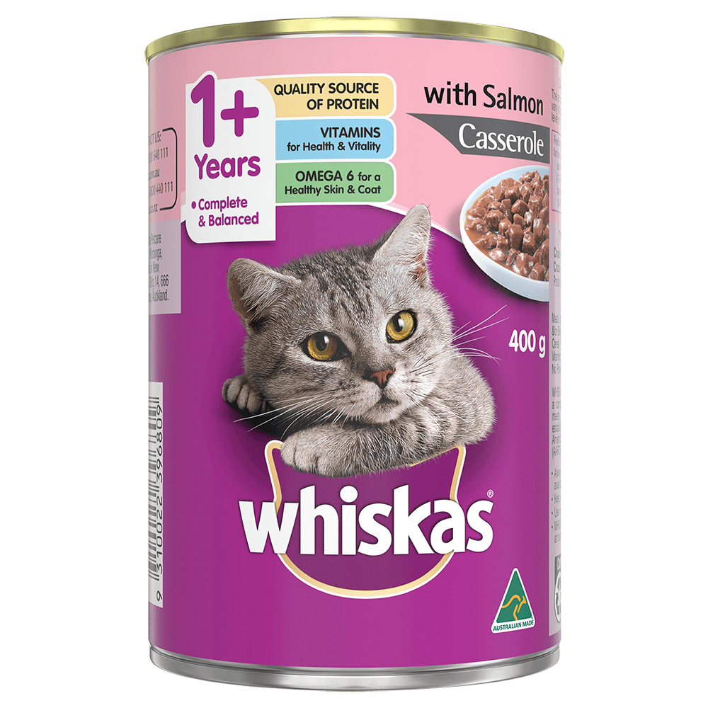 WHISKAS® 1+ Years Adult Wet Cat Food with Salmon Casserole 400g Can - 1