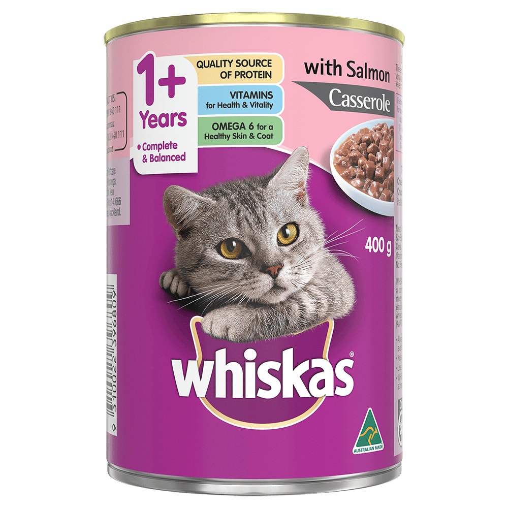 WHISKAS® 1+ Years Adult Wet Cat Food with Salmon Casserole 400g Can - 1
