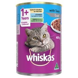 WHISKAS® 1+ Years Adult Wet Cat Food with Tuna Loaf 400g Can image
