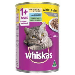 WHISKAS® 1+ Years Adult Wet Cat Food with Chicken Loaf 400g Can image
