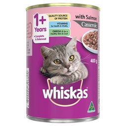 WHISKAS® 1+ Years Adult Wet Cat Food with Salmon Casserole 400g Can image