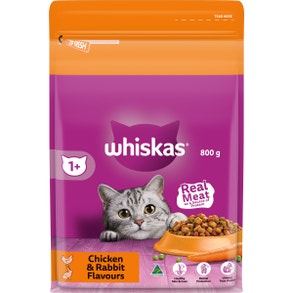WHISKAS Adult Dry Cat Food Chicken & Rabbit 800g