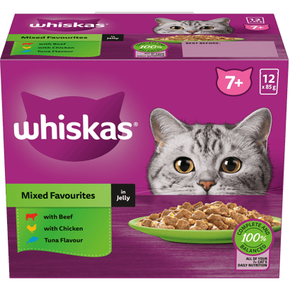 WHISKAS® 7+ Years Adult Wet Cat Food Mixed Favourites In Jelly 12x85g Pouch