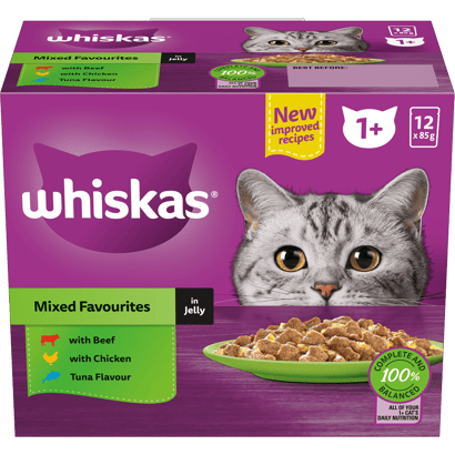 WHISKAS® 1+ Years Adult Wet Cat Food with Mixed Favourites In Jelly