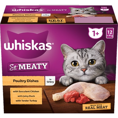 WHISKAS® 1+ Years Adult So Meaty Wet Cat Food with Poultry In Gravy