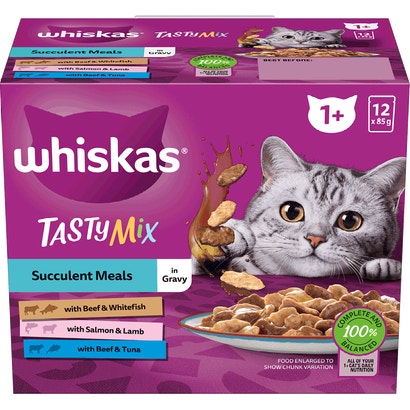 WHISKAS® 1+ Years Tasty Mix Succulent Meals in Gravy 12x85g Pouch