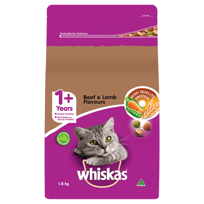 WHISKAS® 1+ Years Adult Dry Cat Food with Beef & Lamb Flavours