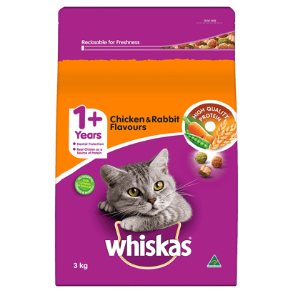 WHISKAS® 1+ Years Adult Dry Cat Food with Chicken & Rabbit Flavours