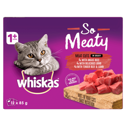 WHISKAS® 1+ Years Adult So Meaty Wet Cat Food with Meat Cuts In Gravy