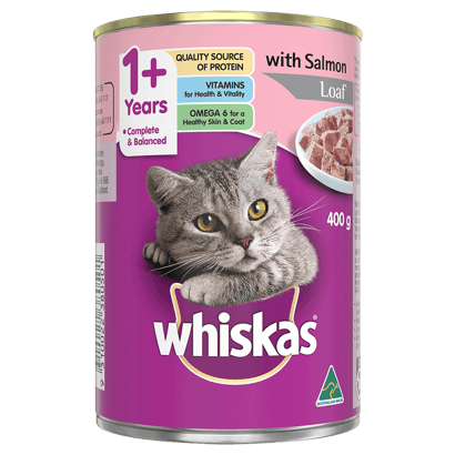 WHISKAS® 1+ Years Adult Wet Cat Food with Salmon Loaf 400g Can