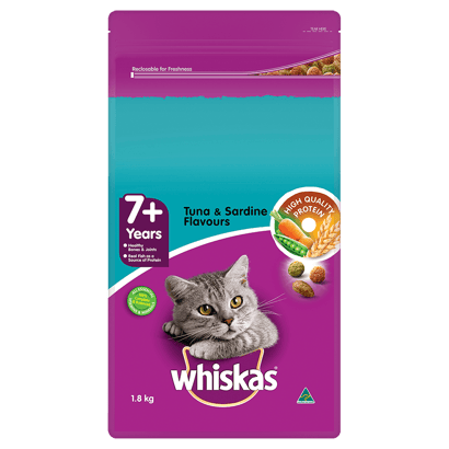 WHISKAS® 7+ Years Adult Dry Cat Food with Tuna & Sardine Flavours