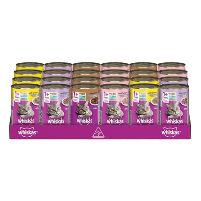 WHISKAS® 1+ Years Adult Wet Cat Food Mixed Variety 24x400g Can