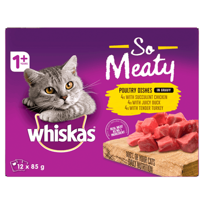 WHISKAS® 1+ Years Adult So Meaty Wet Cat Food with Poultry In Gravy
