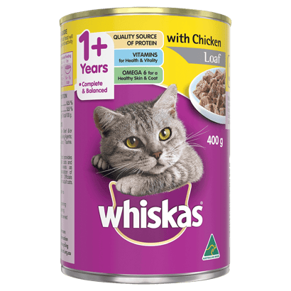 WHISKAS® 1+ Years Adult Wet Cat Food with Chicken Loaf 400g Can