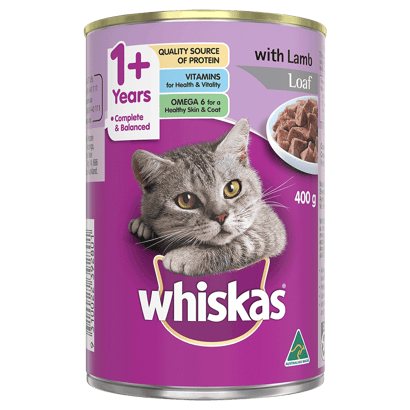WHISKAS® 1+ Years Adult Wet Cat Food with Lamb Loaf 400g Can