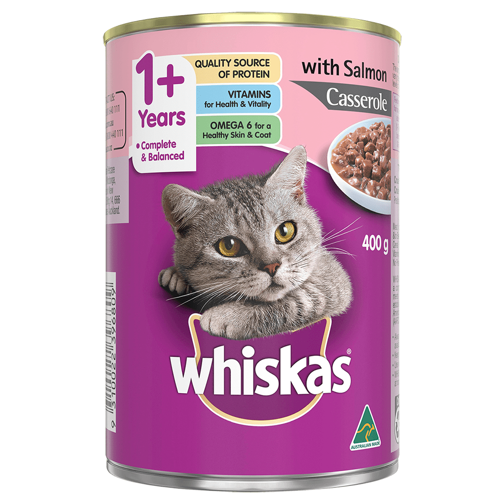 WHISKAS® 1+ Years Adult Wet Cat Food with Salmon Casserole 400g Can