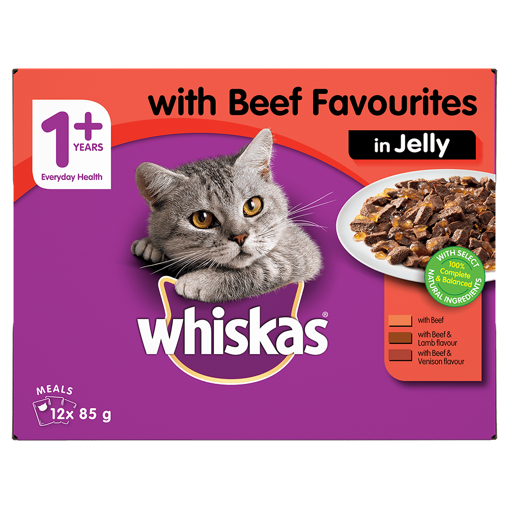 WHISKAS® 1+ Years Adult Wet Cat Food with Beef Favourites In Jelly