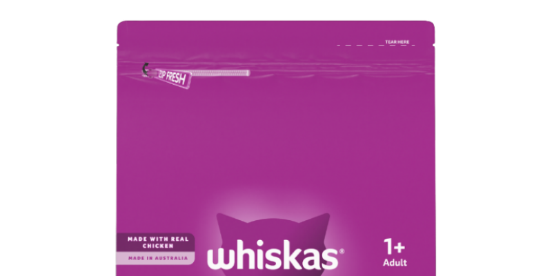 Close up of Whiskas Dry packaging